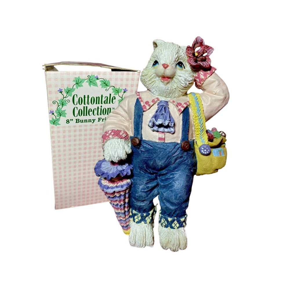 RU_1996 Cottontale Collection Resin Hand Painted Bunny Babies Girl 8" Figuri New